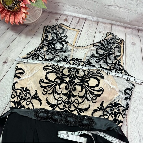 betsy & adam formal evening dress sz 14  black cream sheer top empire waist - Picture 6 of 12